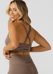 Lorna Jane It Girl Wide Rib Seamless Sports Bra - Washed Bone