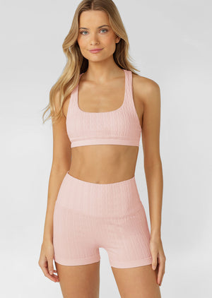 Lorna Jane Cable Seamless 7cm Bike Shorts - Pale Peony