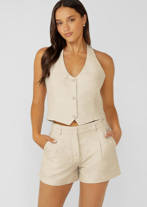 Lorna Jane Hamptons Linen Halter Vest - Natural Marl