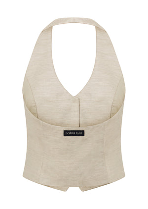 Lorna Jane Hamptons Linen Halter Vest - Natural Marl