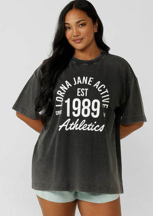 Lorna Jane Sport Club Washed Boyfriend T-Shirt - Washed Black