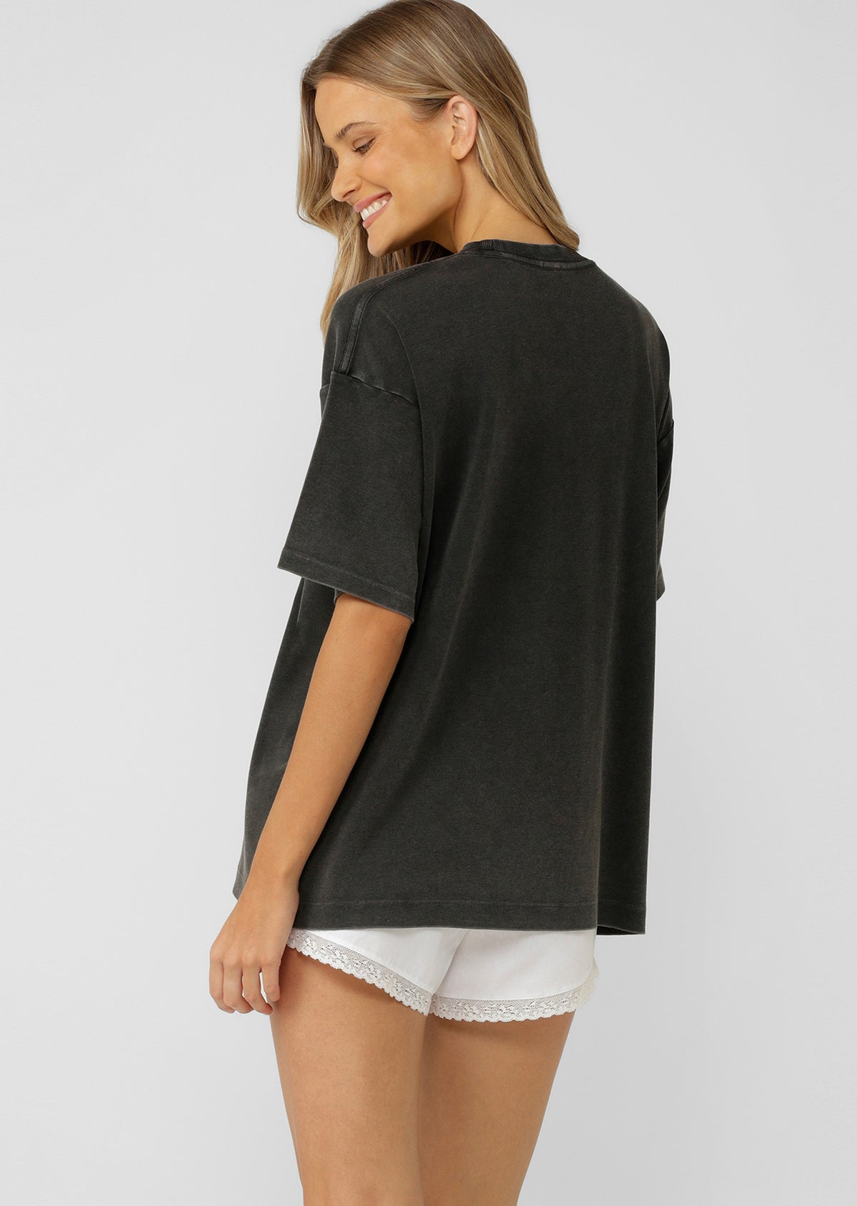 Lorna Jane Sport Club Washed Boyfriend T-Shirt - Washed Black
