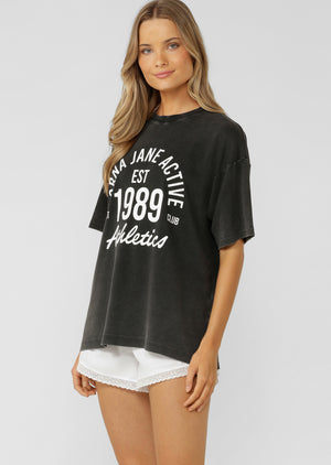 Lorna Jane Sport Club Washed Boyfriend T-Shirt - Washed Black