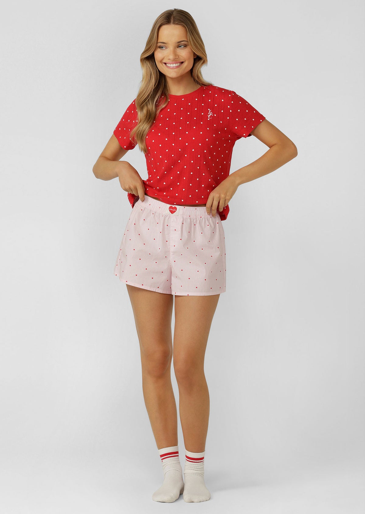 Lorna Jane Love Stripe Shorts - Stripe Heart Print