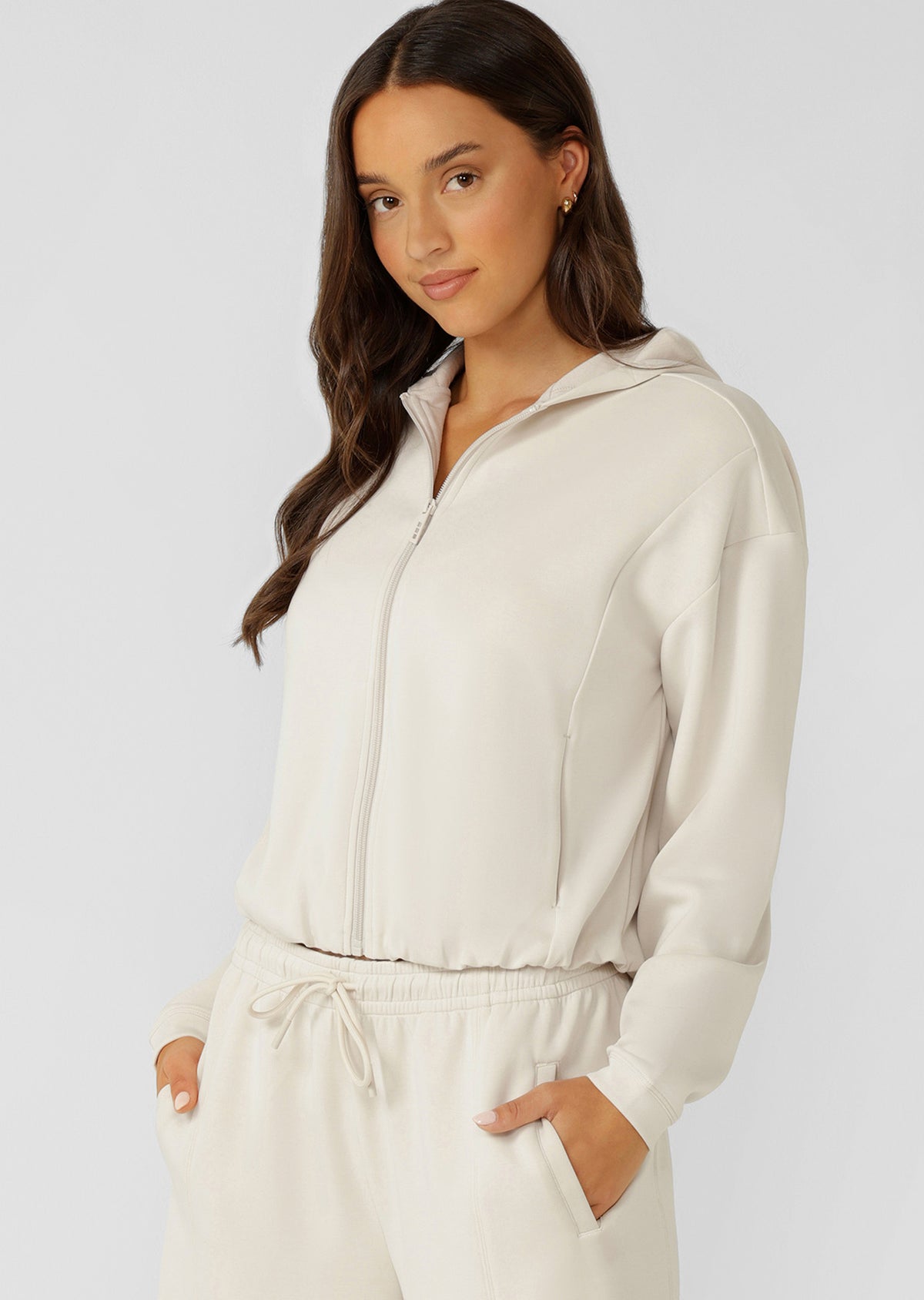 Lorna Jane Cloud Nine Spacer Zip Through Hoodie - Ivory