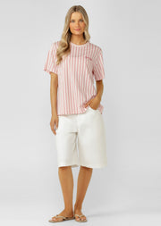 Lorna Jane Rally Day Relaxed T-Shirt - Pale Peony Pinstripe