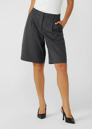 Lorna Jane Effortless Tailored Bermuda Shorts - Titanium Pinstripe