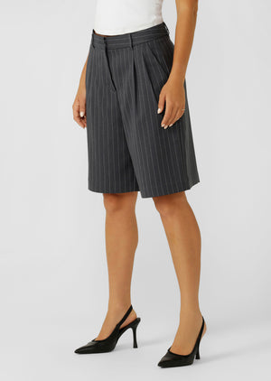 Lorna Jane Effortless Tailored Bermuda Shorts - Titanium Pinstripe