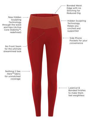Lorna Jane Sculpt And Support No Ride Ankle Biter Leggings - Cherry