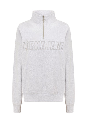 Lorna Jane Iconic Quarter Zip Sweat - Light Grey Marl