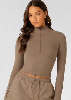 Lorna Jane Liberty Active 1/2 Zip Long Sleeve Top - Bone
