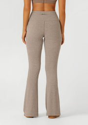 Lorna Jane Mindful Rib Full Length Flared Leggings - Bone Marl