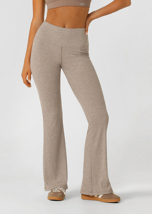 Lorna Jane Mindful Rib Full Length Flared Leggings - Bone Marl