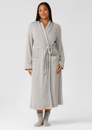 Lorna Jane Waffle Rest And Recover Robe - Grey Marl