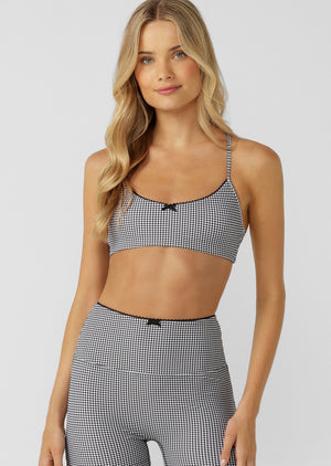 Lorna Jane Check On It Sports Bra - Greyscale Gingham Print