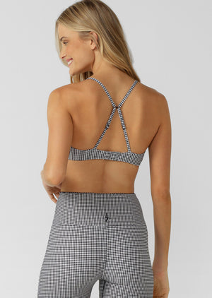 Lorna Jane Check On It Sports Bra - Greyscale Gingham Print