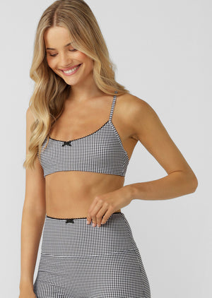 Lorna Jane Check On It Sports Bra - Greyscale Gingham Print