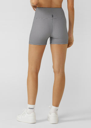 Lorna Jane Check On It 9cm Bike Shorts - Greyscale Gingham Print