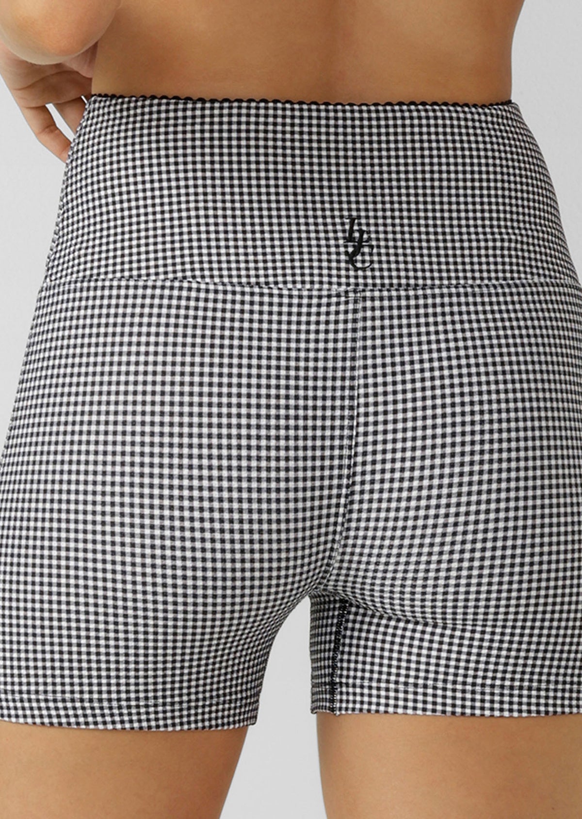 Lorna Jane Check On It 9cm Bike Shorts - Greyscale Gingham Print