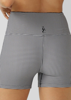 Lorna Jane Check On It 9cm Bike Shorts - Greyscale Gingham Print