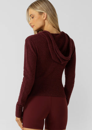 Lorna Jane Luxe Lounge Knit Hoodie - Cranberry Marl