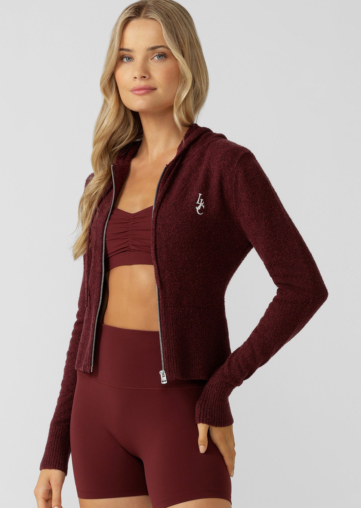Lorna Jane Luxe Lounge Knit Hoodie - Cranberry Marl