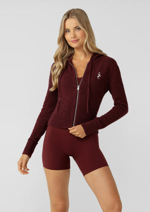 Lorna Jane Luxe Lounge Knit Hoodie - Cranberry Marl