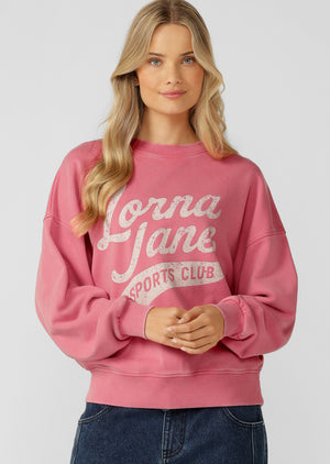 Lorna Jane Sports Club Washed Sweat - Washed Dark Pink Grapefruit