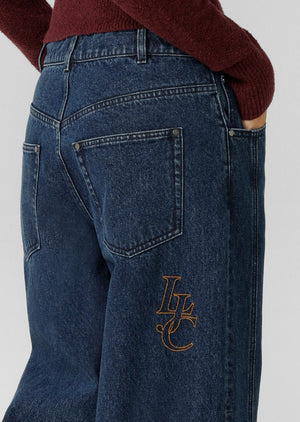 Lorna Jane Off Duty Midrise Barrel Jeans - Dark Blue Washed Denim