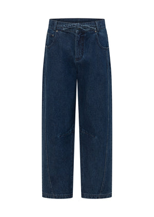 Lorna Jane Off Duty Midrise Barrel Jeans - Dark Blue Washed Denim