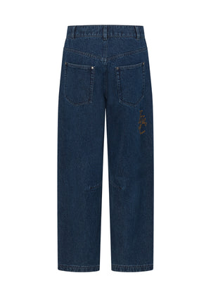 Lorna Jane Off Duty Midrise Barrel Jeans - Dark Blue Washed Denim