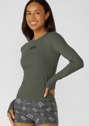 Lorna Jane Motion Long Sleeve Rib Top - Agave Green