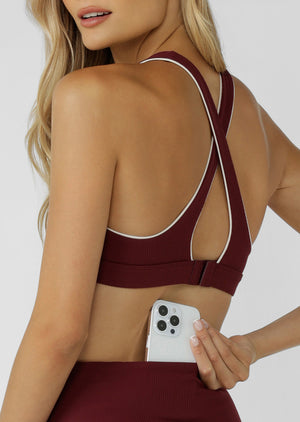 Lorna Jane Irresistible Rib High Support Sports Bra - Cranberry