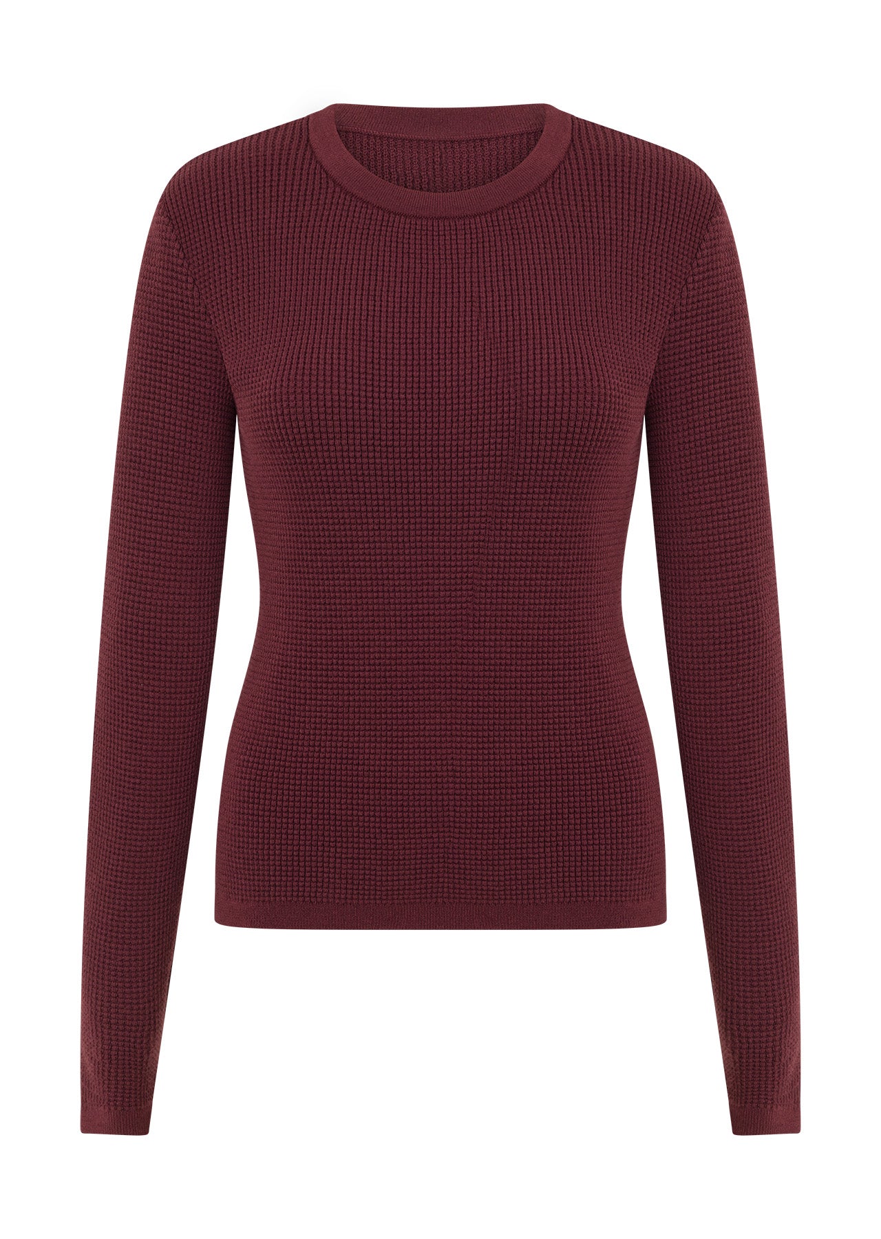 Lorna Jane Take It Easy Waffle Knit Long Sleeve Top - Cranberry