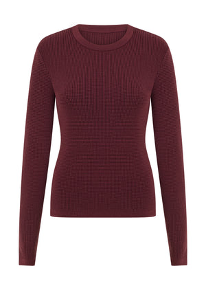 Lorna Jane Take It Easy Waffle Knit Long Sleeve Top - Cranberry