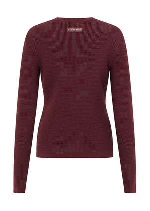 Lorna Jane Take It Easy Waffle Knit Long Sleeve Top - Cranberry