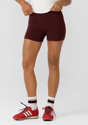 Lorna Jane Take It Easy Waffle Knit 7cm Cheeky Shorts - Cranberry