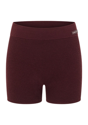 Lorna Jane Take It Easy Waffle Knit 7cm Cheeky Shorts - Cranberry