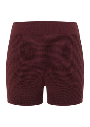 Lorna Jane Take It Easy Waffle Knit 7cm Cheeky Shorts - Cranberry