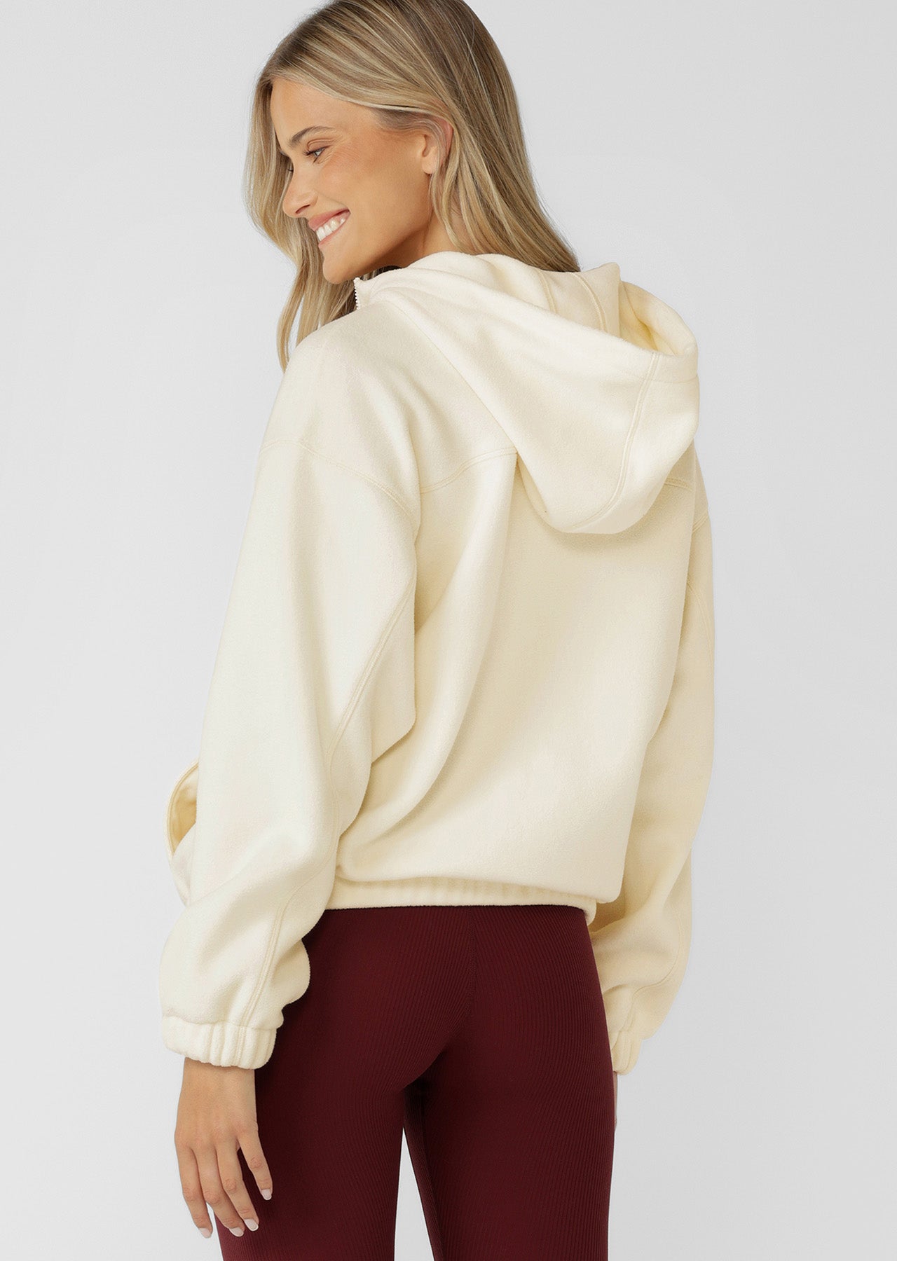 Lorna Jane Nova Polar Fleece Quarter Zip Hoodie - Cream
