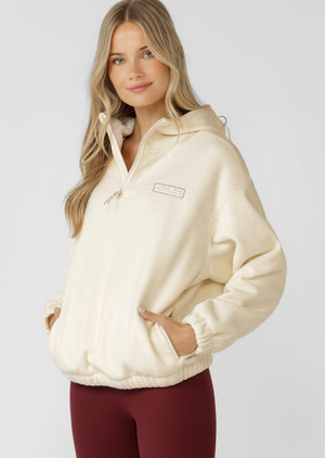 Lorna Jane Nova Polar Fleece Quarter Zip Hoodie - Cream