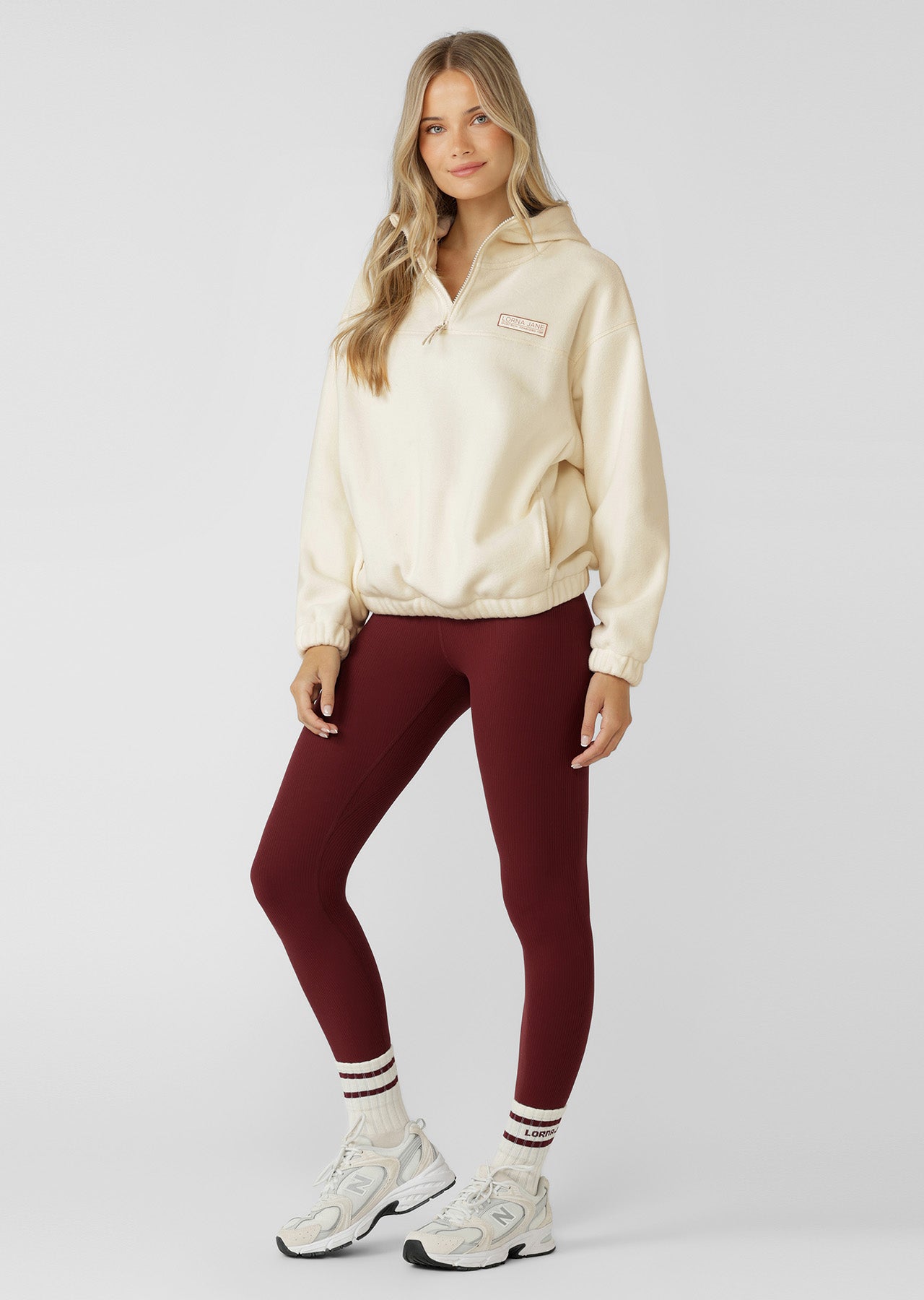 Lorna Jane Nova Polar Fleece Quarter Zip Hoodie - Cream