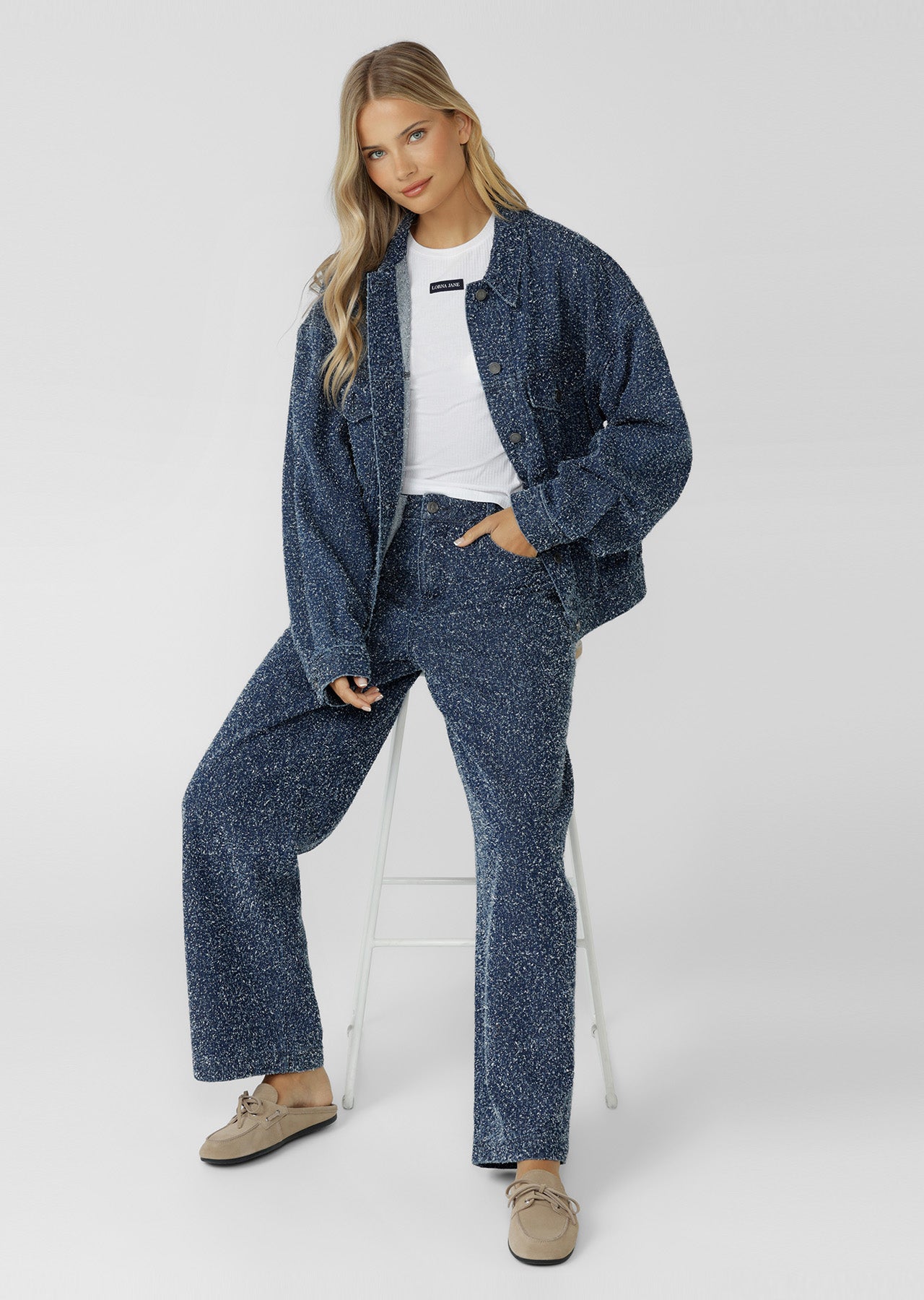 Lorna Jane Valentina Boucle Denim Pants - Dark Blue Boucle Denim