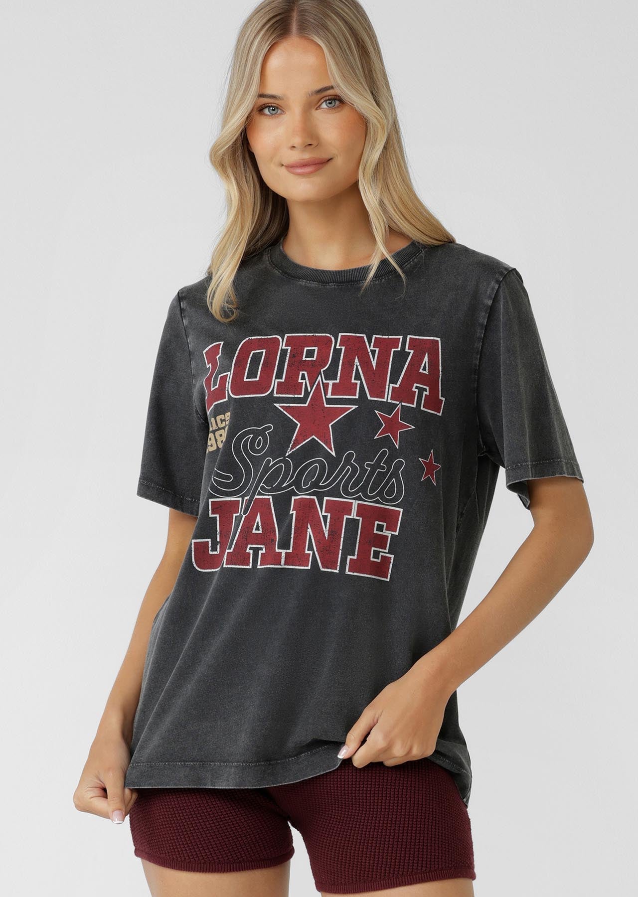 Lorna Jane Varsity Washed Relaxed T-Shirt - Washed Black