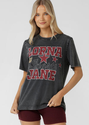 Lorna Jane Varsity Washed Relaxed T-Shirt - Washed Black