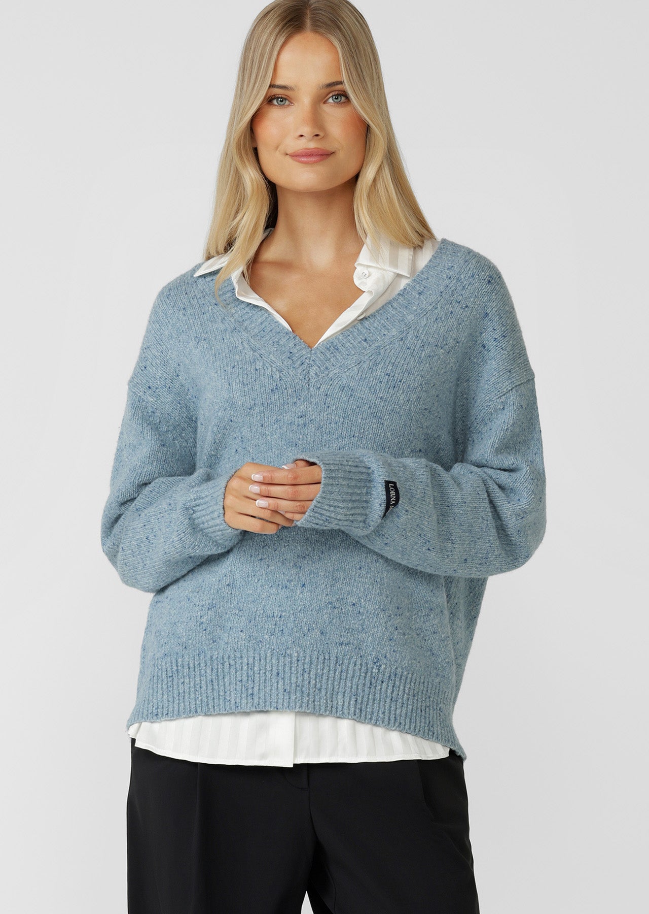 Lorna Jane Fairway Knit Jumper - Light Marine Blue Marl