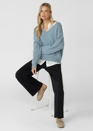 Lorna Jane Fairway Knit Jumper - Light Marine Blue Marl