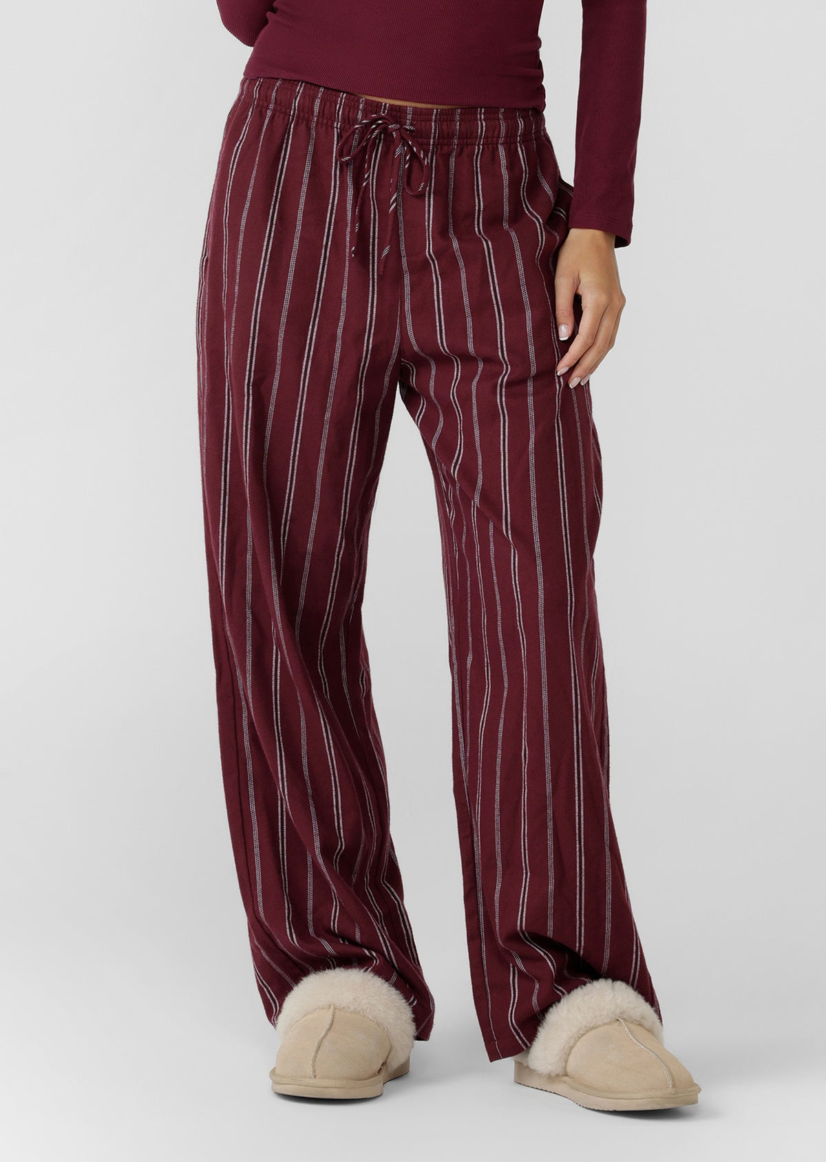 Lorna Jane Campus Stripe Flannel Lounge Pants - Cranberry Stripe