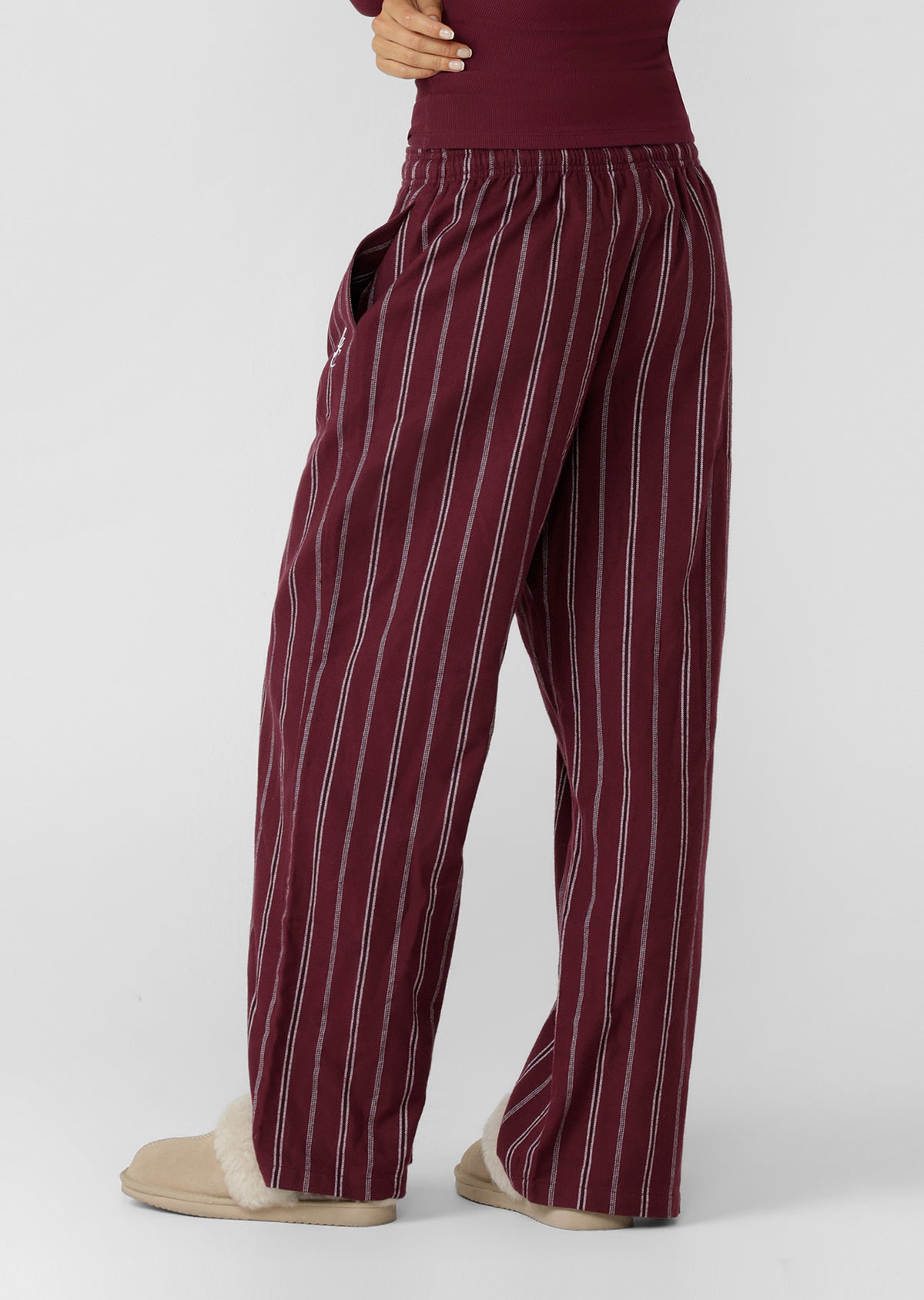 Lorna Jane Campus Stripe Flannel Lounge Pants - Cranberry Stripe