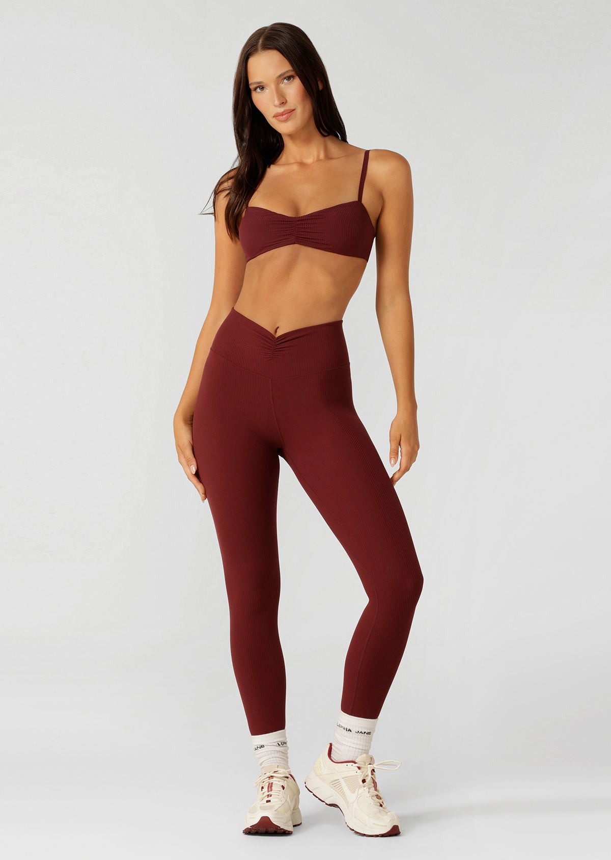 Lorna Jane Dolce Vita Rib Ankle Biter Leggings - Dark Ruby